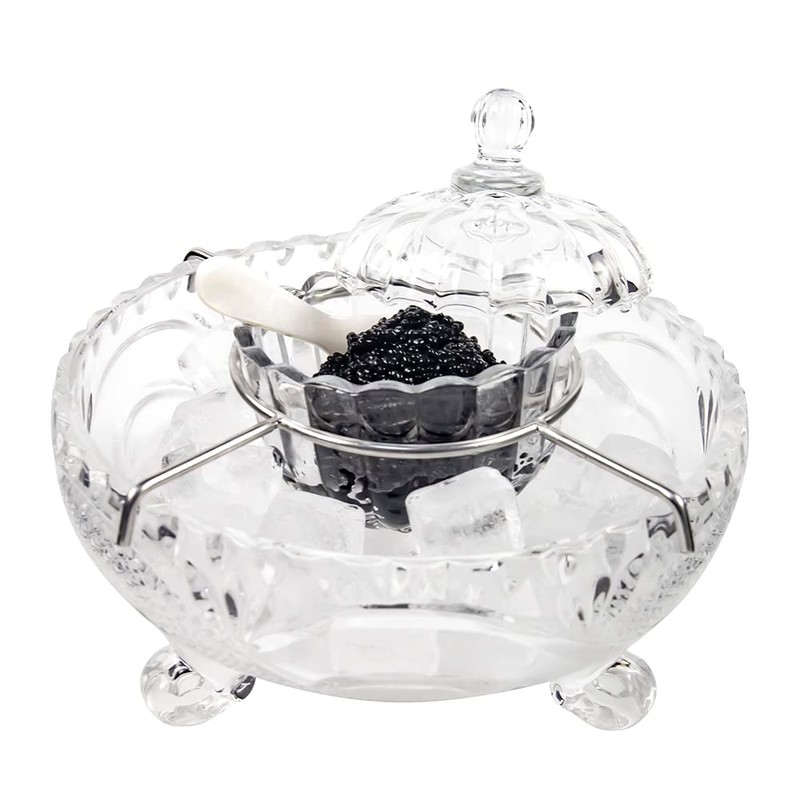 DUEBEL Glass Caviar Dish, 1 Pumpkin-Shape Glass Divided Serving Set