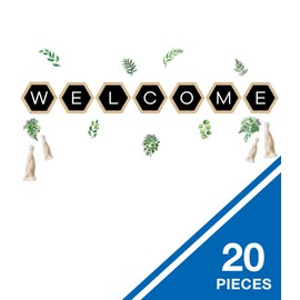 Schoolgirl Style Simply Boho Welcome Bulletin Board Set—Greenery Accents, Hexagons, Tassel Cutouts for Bulletin Boards, Homeschool or Classroom Décor (20 pc)