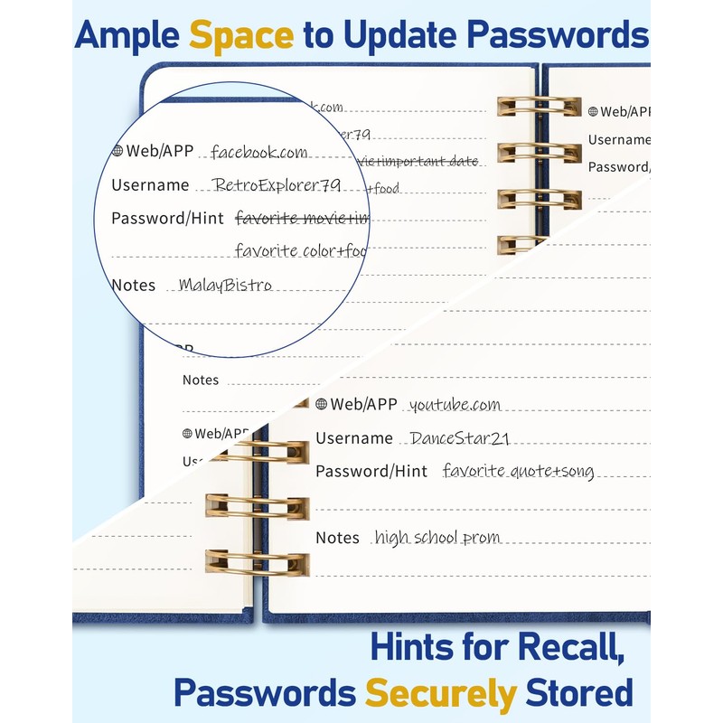 WEMATE Password Book with Alphabetical Tabs, Spiral Password Keeper Book