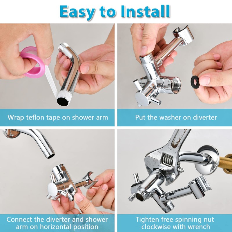 PDPBath Solid Brass Shower Arm 3 Way Shower Diverter Valve