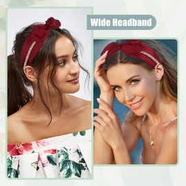 VOCOSTE Bunny Ears Wide Bow Headbands, Fashion Hair Hoop with Bow Knotted, Red, for Girl Women
