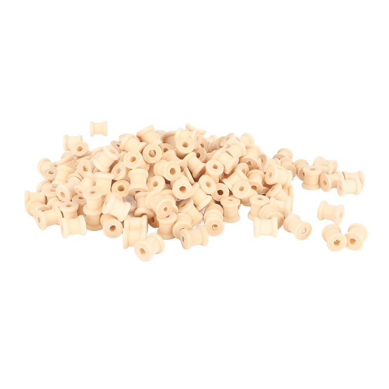 200Pcs Wooden Spools 0.55in 0.51in Unfinished Polished Wood Smoothing Wooden