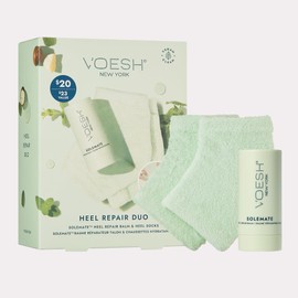VOESH Heel Repair Duo, Solemate Heel Repair Balm & Moisturizing Heel Socks, Cracked Heel Stick Balm, Foot Care for Men & Women, at-Home Foot Care, Fuzzy Heel Socks, Toeless Spa Socks