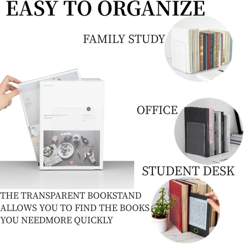Qidexin 8pcs Book Ends, Acrylic Bookends, Non-Skid Book End, Clear