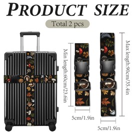 CREATCABIN Pack of 2 Luggage Straps for Suitcase Travel Strap Accessories TSA Tested Polyester Mushroom Black Luggage Connecting Straps with Quick Release Adjustable Suitcase Strap for Bag 5 x 90 cm