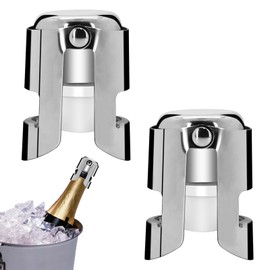 2Pcs Champagne Stoppers with Stainless Steel Champagne Saver with Food Grade Silicone Leak proof Keep Fresh Suitable for Champagne, Cava, Prosecco and Sparkling Silver (2)