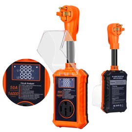 DERIUXINGYAMA Portable Rv Surge Protector, 50 Amp Rv Circuit Analyzer, 16000 Joules Surge Guard Protection with Waterproof Cover, and LED Display, RV Adapter Plug for Camper, Travel Trailers, Orange