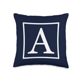 White English Alphabet Letter A Monogram Initial Navy Blue Throw Pillow