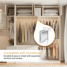 4 Pcs Wire Shelf End Bracket, White Plastic Wall Mount Closet Shelves Brackets for Shelves Closet, Comes with Fasteners (4)