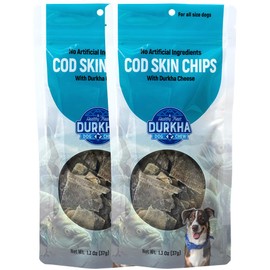 Durkha Cod Skin Chips – All-Natural Dog Treats, High in Omega-3, Gentle on Sensitive Stomachs, Infused with Himalayan Yak Cheese - 2 Pack