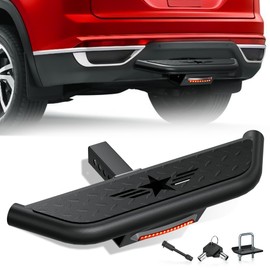 YZONA Tow Hitch Step Trailer for 2 Inch Receiver, with Brake Light & Pin Lock & U-Bolts Stabilize, Compatible with Pickups Trucks Vans SUVs ATVs, Towing Bumper Guard Protector Rear bar (Carbon Steel)