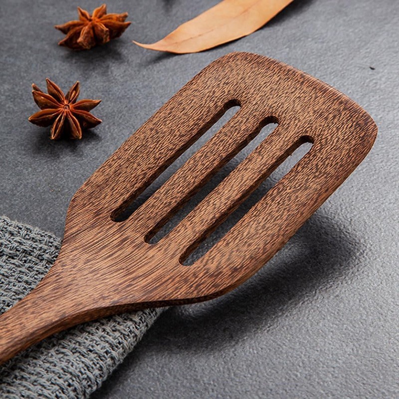 LorisArm Cherry Wood Spatula Turner Set, 12-Inch Wooden Spatula Slotted