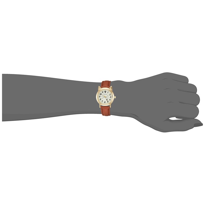 Arias WW20026A Women's Analog Wristwatch, Waterproof, Leather Strap, Cat, White,