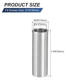 uxcell 5 Pcs Stainless Steel Spacers, 8mm ID x 10mm OD x 35mmL 304 Stainless Steel Bushing Screw Standoff Unthreaded Round Spacer for 5/16" or M8 Screws Bolts Nuts