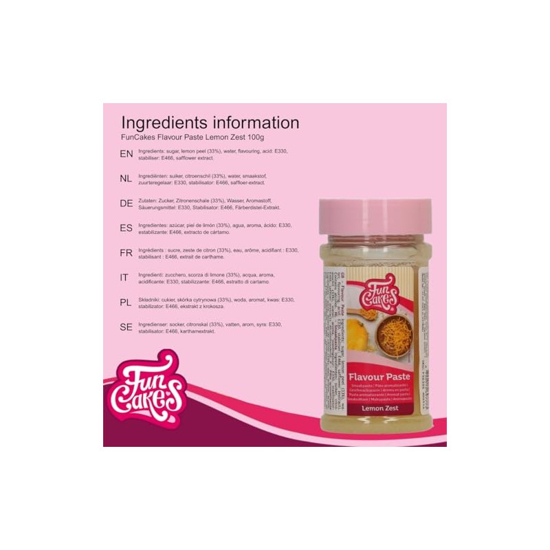 FunCakes Pasta Aromatizzante Zeste di Limone: Aroma Alimentare, Gusto Intenso,