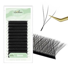 Natuhana 3D Eyelash Extensions 0.07 C D L LU Curl 8-15 mm Volume W-shaped Natural Eyelash Extension Self Fanning Eyelashes Easy Fan Lashes, Professional Accessory for Lash Techs