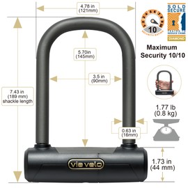 Via Velo Mini Bike U Lock| Pro Mini U Lock 20CrMnTi Steel Anti-Theft 16mm Shackle with Bracket insize:5.7 x 3.5 in and Sold Secure Diamomd Approval for All Bikes Electric Bike,Electric Scooters