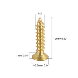 sourcing map Brass Wood Screws, M2x10mm Phillips Flat Head Self Tapping Connector for Door, Cabinet, Wooden Furniture 25Pcs