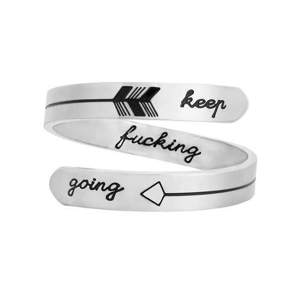 Vrycot Silver Keep going Ring Stainless steel Adjustable Inspirational Bands