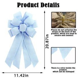 chmacura Light Blue Wreath Bow Birthday Anniversary Bows Wedding Farmhouse Bow Tree Ornament for Home Front Door Decorations