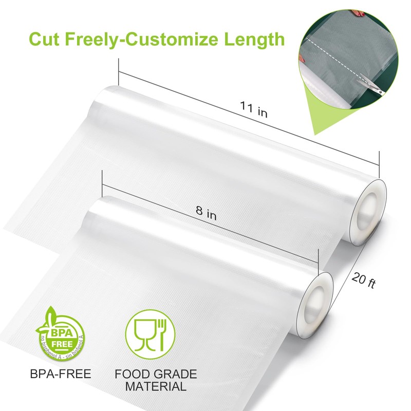 Bonsenkitchen Vacuum Sealer Rolls Bags, 6 Pack 3 Rolls 11"