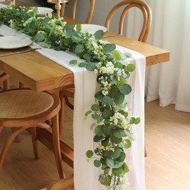 Artificial Eucalyptus Garland with Berries Faux Eucalyptus Leaves Blueberry Gypsophila Vines Fake Silk Plants for Wedding Arch Party Table Mantle Home Decor (Green, One Size)