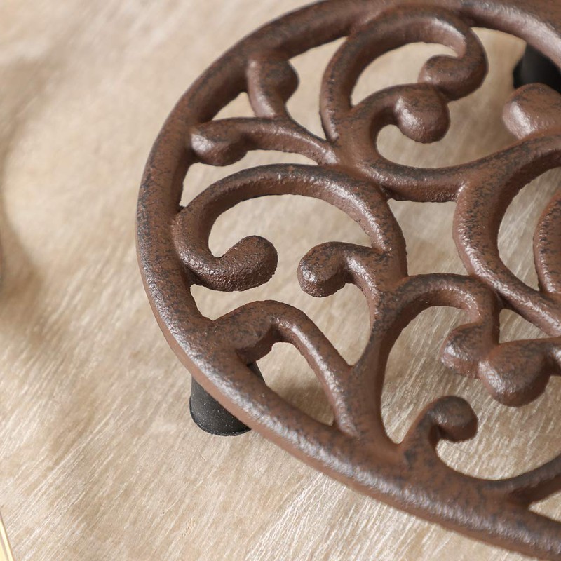 Antique Brown Scrolled Heart Pan Rest Trivet Stand Mothers Day