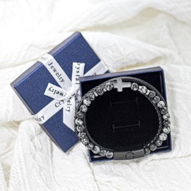 JUZICHEN 21 cm Men's Bracelet, Leather Bracelet, Rosary Bracelet, Cross, Men's Bracelet, Black Brown, Bracelet, Men's Bracelets, Jewellery Gifts for Men, Boys, Men, Leather, 316L stainless steel,