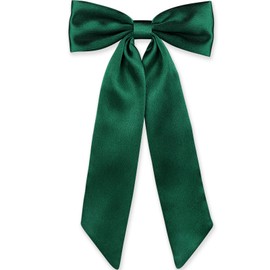 WantGor Long Tail Bow Hair Clips, Hair Ribbon Bows Satin Bowknot Clip Large Hair Barrettes Cute Ponytail Holder Hair Accessories for Women Daily Party Wedding Prom (Green)