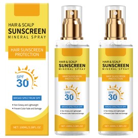 2PC Ultimate Hair and Scalp Sunscreen Spray SPF 30,Color-Lock UV Shield for Dyed/Highlighted Hair, Prevents Color Fade & Dryness, Non-Greasy Protection(100ml)