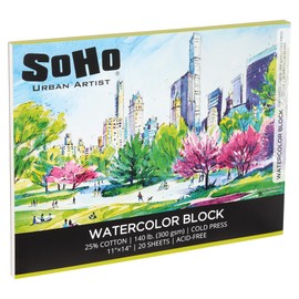 SoHo Urban Artist Watercolor Block 11x14" - 140lb Cold Press, Professional, Sustainable, Acid-Free