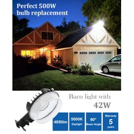 CINOTON LED Barn Light, Dusk to Dawn Outdoor Lighting, 42W 4950LM 5000K Daylight, Security Flood Light, UL Listed, IP65 Waterproof Outside Area Light with Photocell, Black 2 Pack