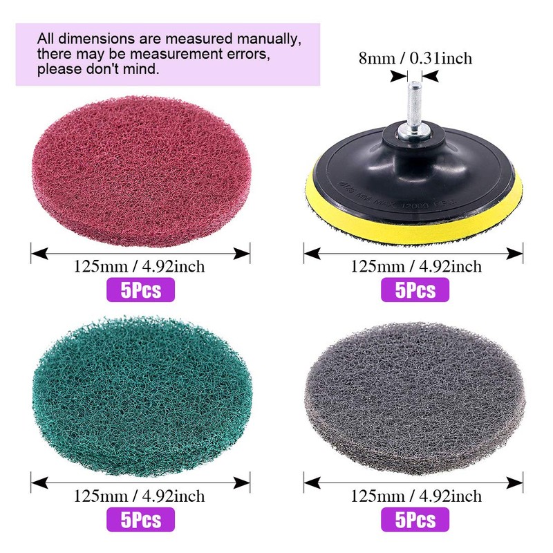 Swpeet 16Pcs 5Inch 3 Different Color Scrubbing Pads Drill Powered