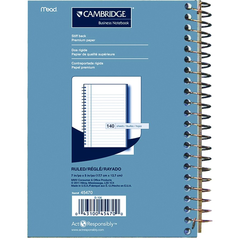 Cambridge Personal Notebook, 7 X 5 Inches, 140 Sheets/280 Pages,
