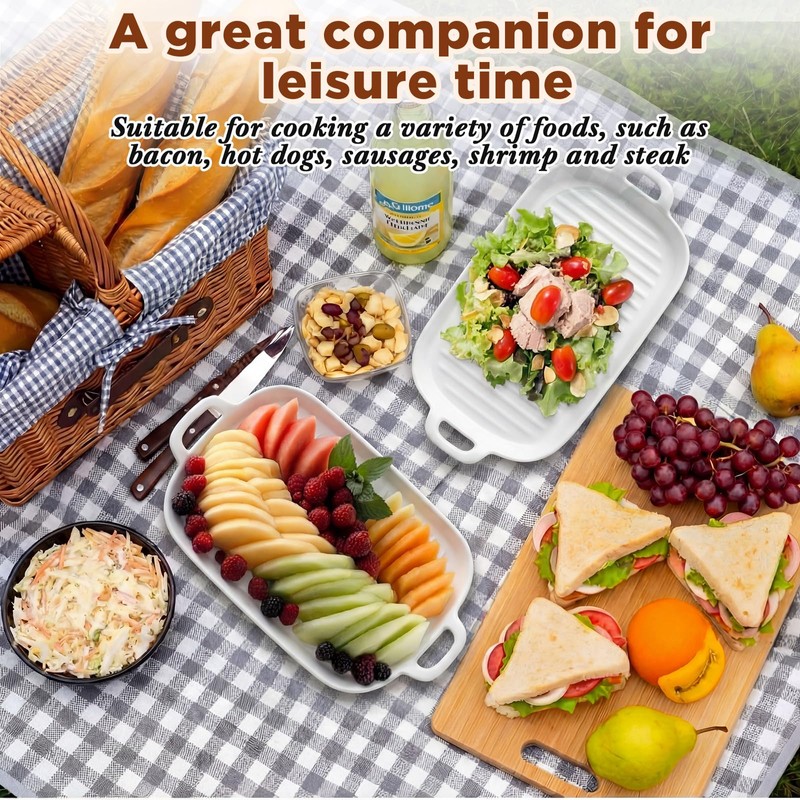 2 Pack Microwave Bacon Tray Ceramic Cooker with Drip Rack,