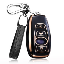 HIBEYO TPU Car Key Fob Cover for Subaru Outback Ascent Forester Crosstrek Legacy with Keychains Smart Remote Car Key Holder, Black, original size