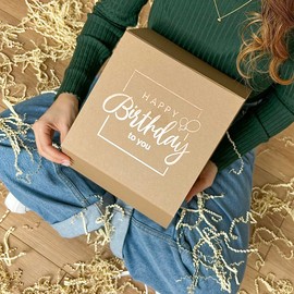 ideas in boxes Premium Birthday Gift Box, Magnetic Folding Box, Gift Box for Birthday with Lettering, 22 x 22 x 10 cm, Natural with Copper