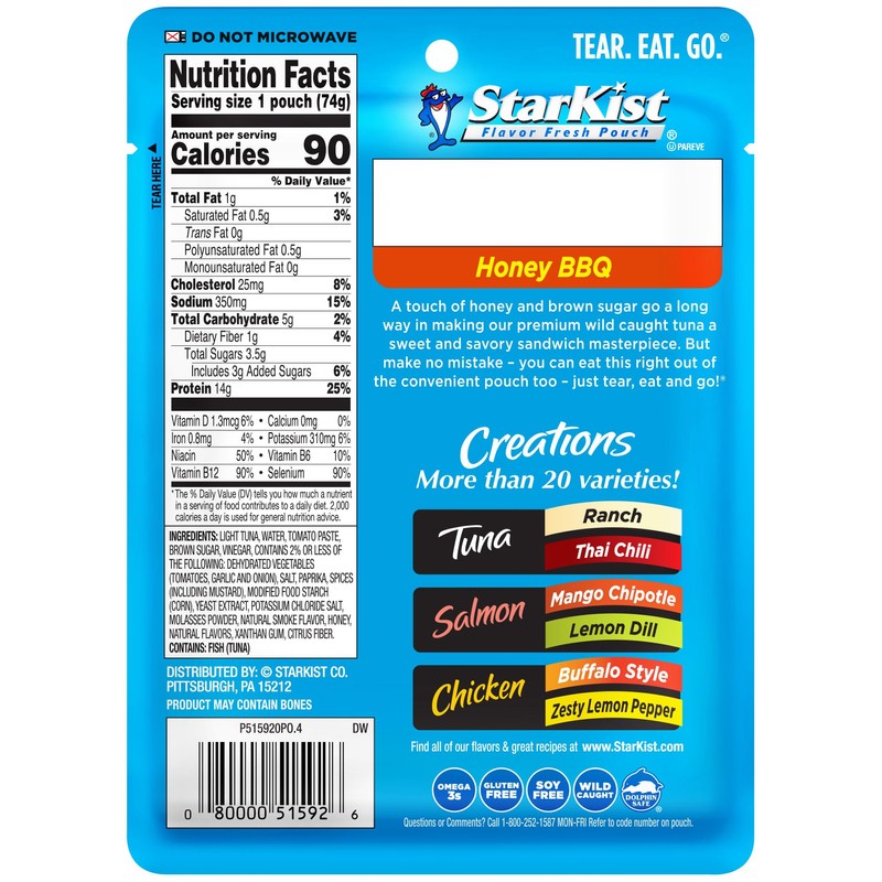 StarKist Tuna Creations Honey BBQ, 2.6 Oz, Pack of 24