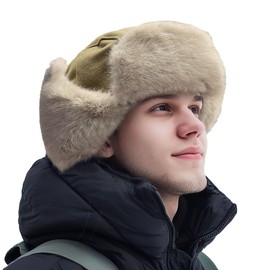 Clakllie Faux Fur Trapper Hat Warm Bomber Hat Russian Trooper Hats Unisex Earflaps Hat with Chin Strap Winter Snow Cap (T-PL20-Green)