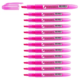 CROWN H-500 Highlighter Pens Chisel Tip Slim Highlighters - Pack Of 12 - With Bright Fluorescent Ink - Pink 29628X
