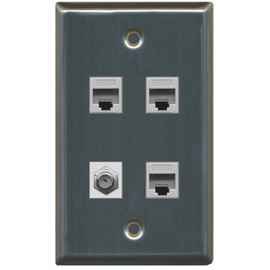 RiteAV 1 Port Coax Cable TV- F-Type 3 Port Cat6 Ethernet Wall Plate - Stainless Steel