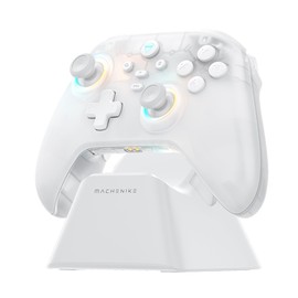 Machenike G3V2 Bluetooth Controller for Pc/Switch/Ios/Android, Hall Effect Joysticks, RGB Lighting Gaming Controller,2 Programmable Buttons,1000mah Battery With Charging Station, White