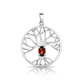 DTPsilver® 925 Sterling Silver Necklace – Celtic Tree of Life Pendant with Natural Gemstones – With or without Chain – Width: 1.2 mm – Adjustable Length: 40 to 45 cm, Sterling Silver Stone, Garnet
