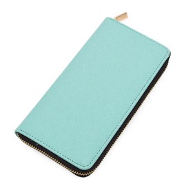 Premium Vegan Saffiano Leather Continental Zip Around Wallet, Mint, One Size