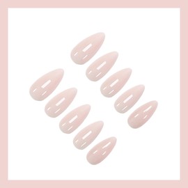 Nude Pink Press on Nails Medium Almond Fake Nails Glossy Acrylic Nails Full Cover Glue on Nails Reusable Stick on Nail for Women Art Decoration 24Pcs