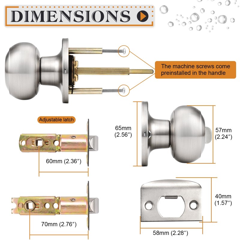 Probrico Brushed Nickel Interior Door Knob, Privacy Door Knob for