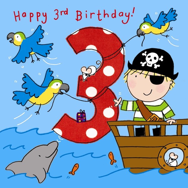 TWIZLER 3rd Birthday Card Boy Pirate, Multicolor, 6.1 x 6.1 in
