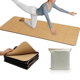 LILXIU Tapete plegable de corcho para yoga, 72 x 24 en 4 mm de grosor, resistente al sudor, base de corcho y goma, con bolsa de almacenamiento, alfomb
