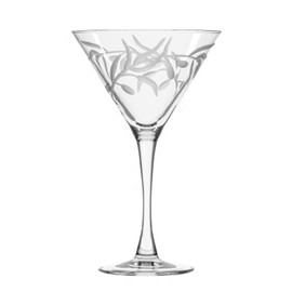 Rolf Glass Etched Olive Branch Martini Glass (Set of 4), 10 oz, Clear