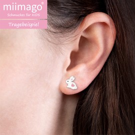 miimago Children's Bunny Earrings with Glitter Crystals 925 Sterling Silver Pink White Girls Stud Earrings Rabbit Jewellery Gift, Sterling Silver